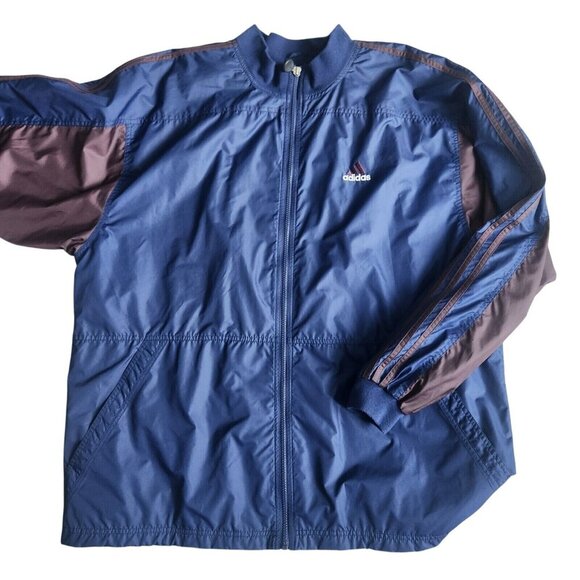 Adidas Mens Windbreaker Vintage Retro Jacket Size XL Blue Burgundy Full-Zip 90s - Picture 2 of 16